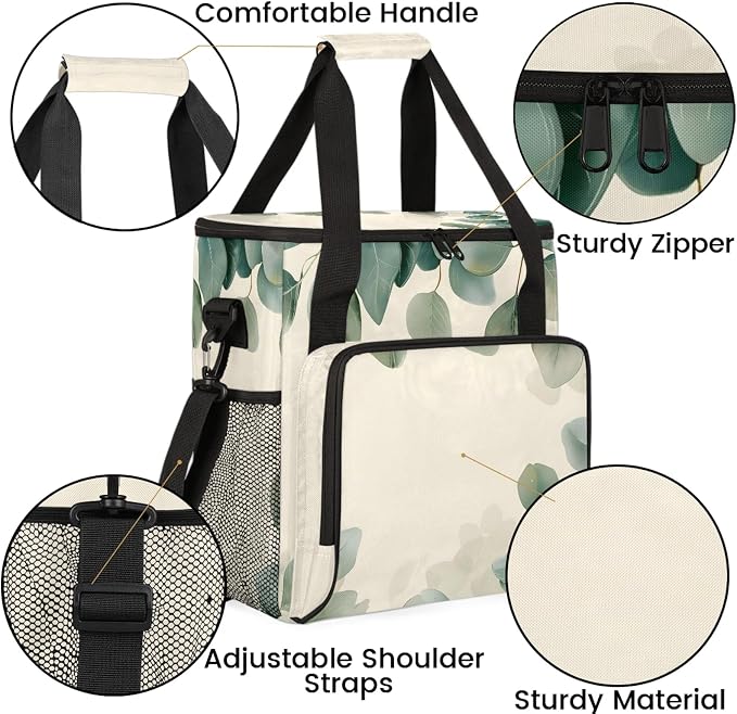 Eucalyptus Leaves Printed Coffee Maker Carring Bag, Large Insulated Storage - Image 6