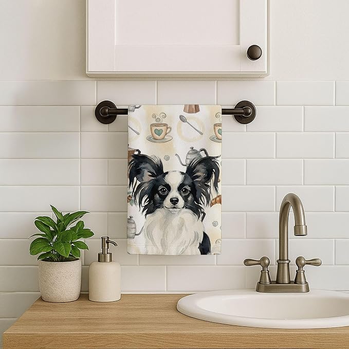 Caroline's Treasures Black and White Papillon Coffee Bar Kitchen Towel Velour - Image 7