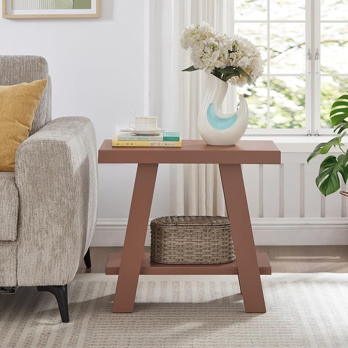 Contemporary Wood End Table in Red, 23.5 Inch Side Table - Image 7