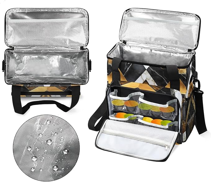 Gold Black Marble Geometric Coffee Maker Carring Bag, Large Insulated Storage - Image 4