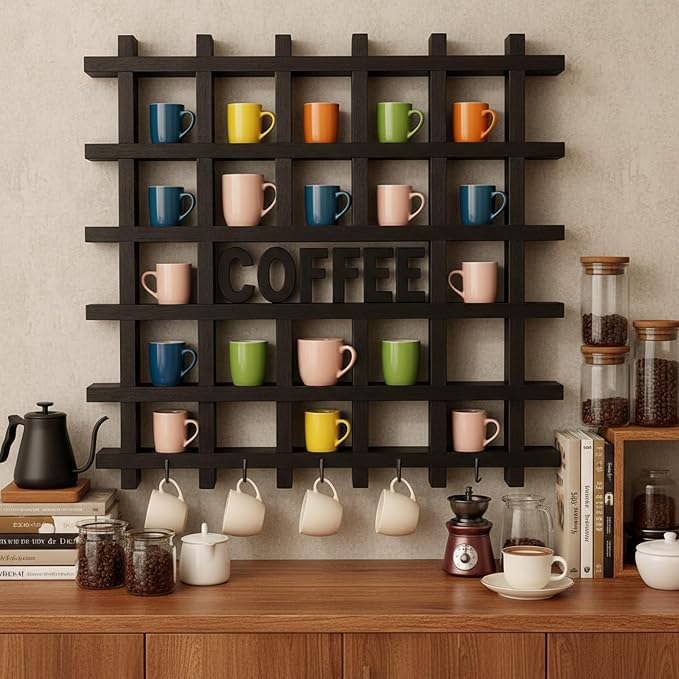 Suzile Oversize Coffee Mug Display Rack Wood Mug Display Shelf - Image 8