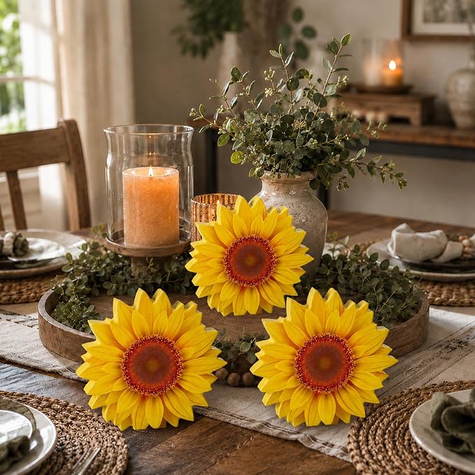 3 Pcs Sunflower Tabletop Decor Set, 0.6” Thick Rustic Wooden Sunflower Cutout - Image 4