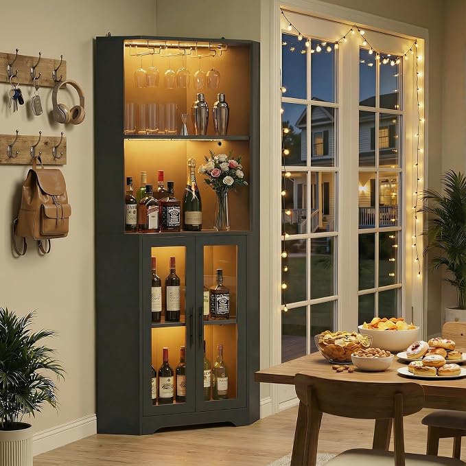 65" Tall LED Corner Bar Cabinet by TOBYUL