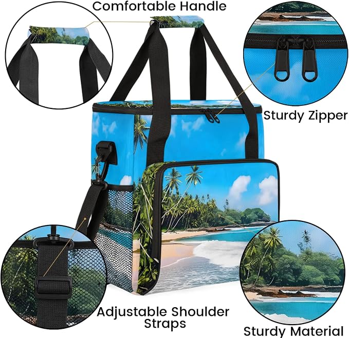 Tropical Beach Coffee Maker Carring Bag, Large Insulated Storage Organizer Case - Image 6