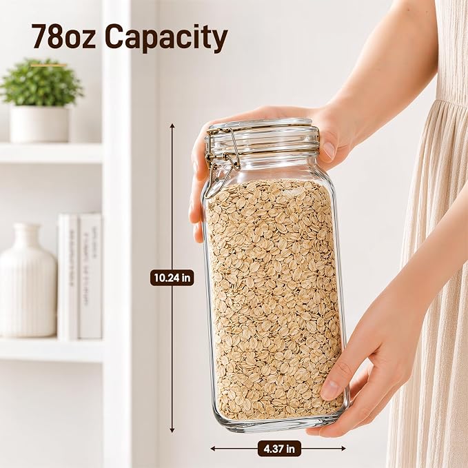 GOSCHE 78oz Glass Jars with Airtight Lids, 3 Pack Square Glass Storage - Image 9