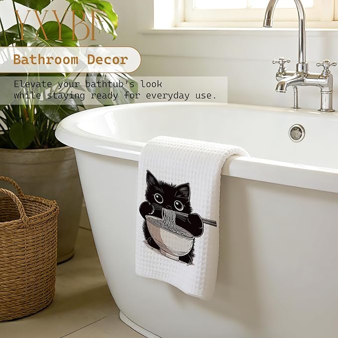 Funny Japanese Noodle Black Cat Hand Dish Tea Towels - Image 5