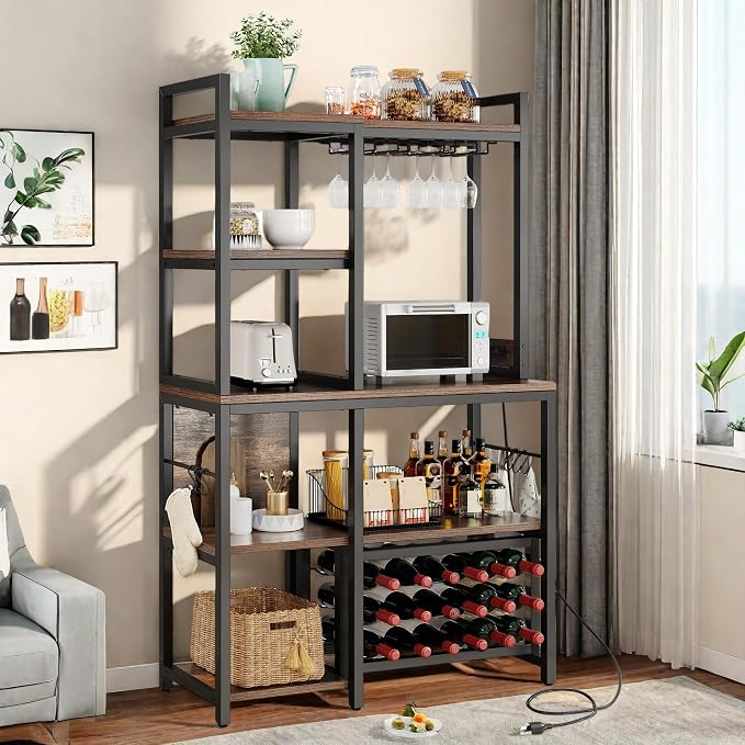 DWVO Large Bakers Rack with Power Outlets and Wine Rack, 35.5 inch 5-Tier - Image 3