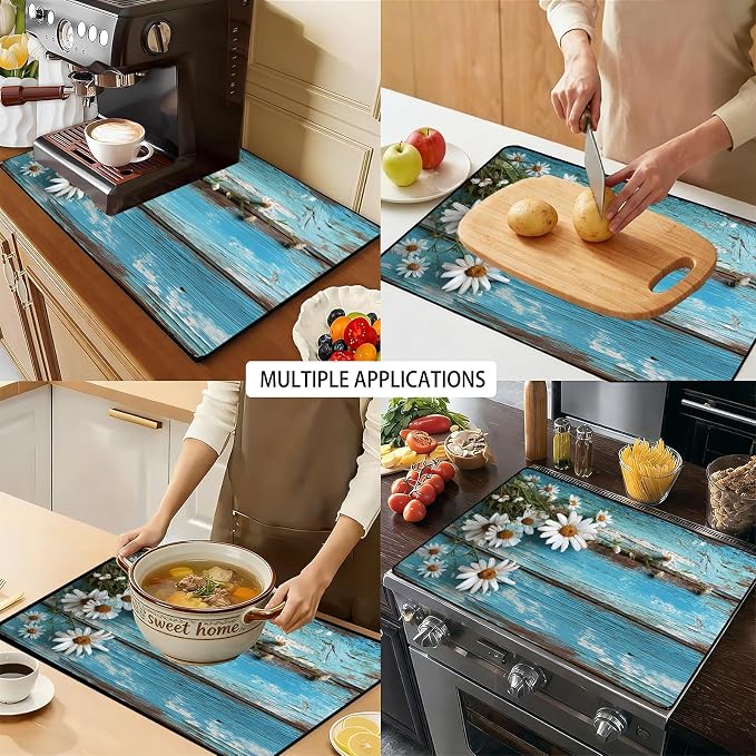 Daisy Stove Top Cover 28.3 x 20.5 Inches, Rustic Wood Glass Stove Protector - Image 5