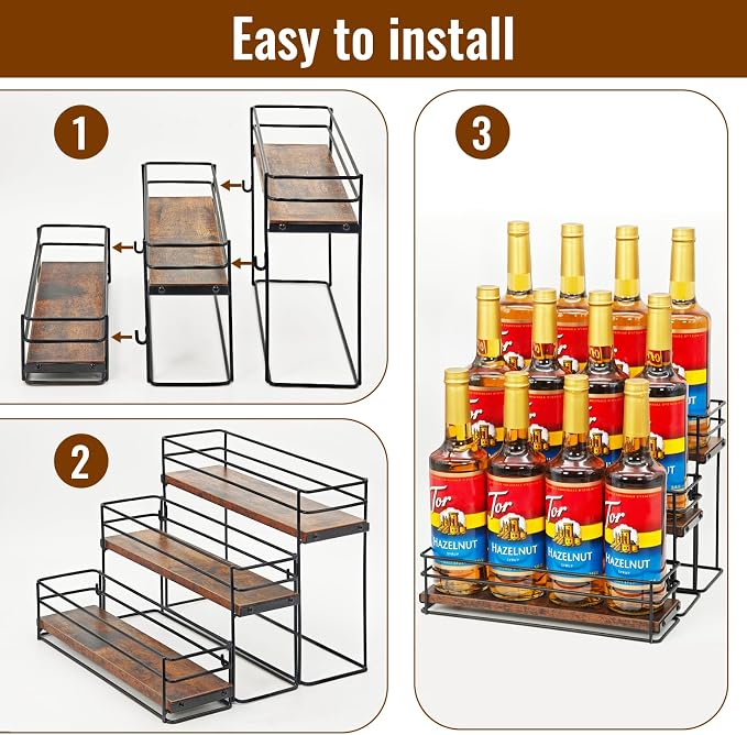 12 Bottle Coffee Syrup Organizer Rack, 3 Tier Coffee Syrup Bottle Stand Holder - Image 6