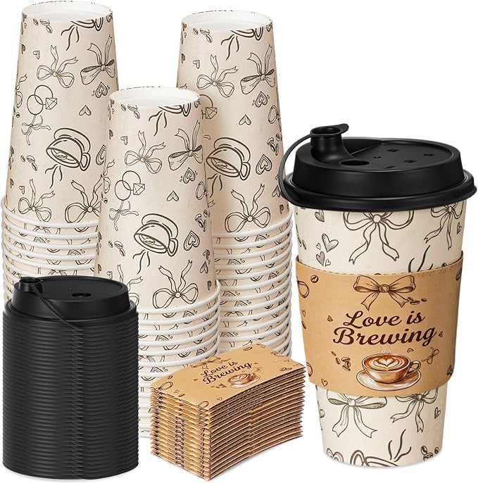 Lallisa 50 Pack 16 oz Love Is Brewing Coffee Cups by Lallisa