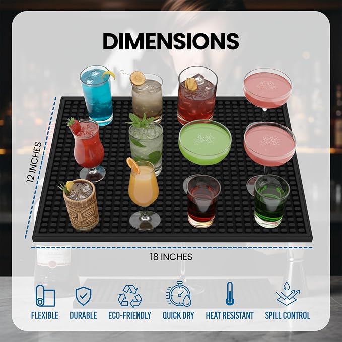 Oblong Large Rubber Bar Mat for Countertop 18"x12", Non-Slip & Spill Protection - Image 2