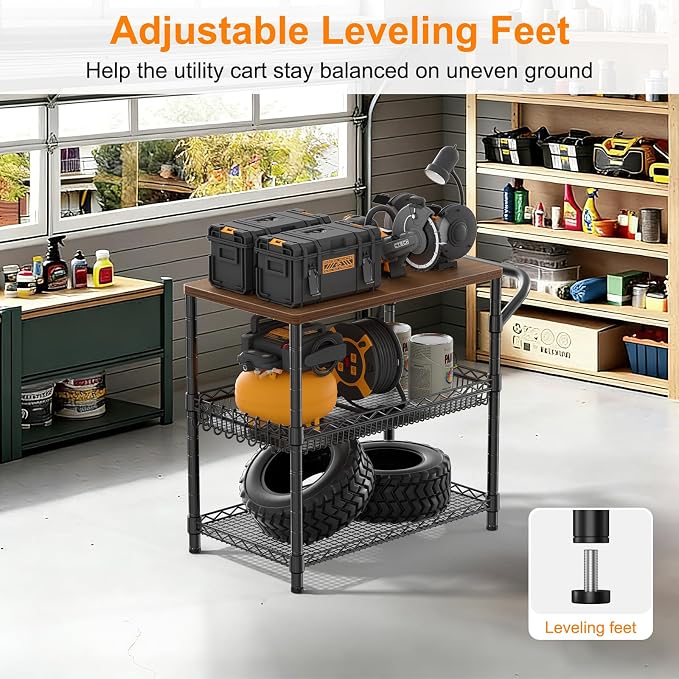 NTE Rolling Kitchen Carts on Wheels, 650Lbs Capacity 3 Tier Utility Cart - Image 8