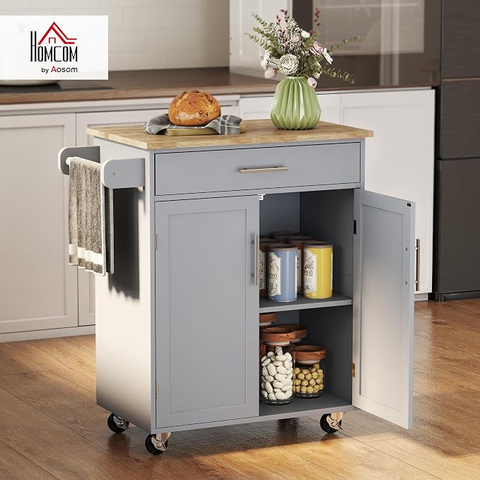HOMCOM Kitchen Island Cart, Rolling Island Table - Image 2
