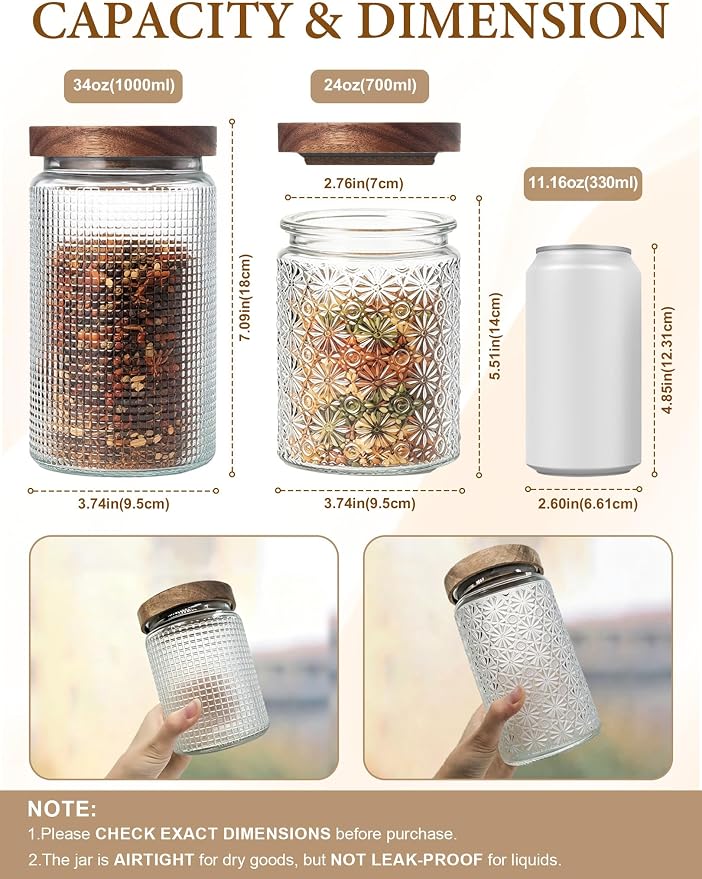 Vintage Glass Jars with Wood Lids - 34 OZ Airtight Storage Container - Image 2