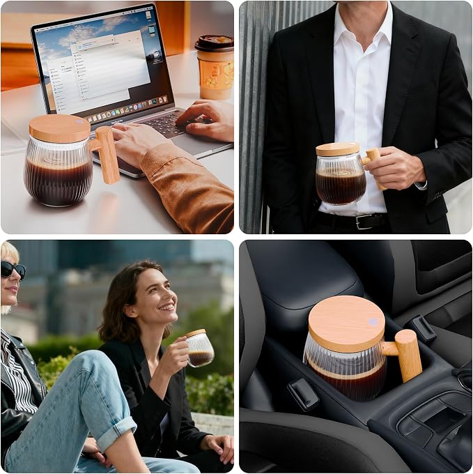 Mihoho Electric Self Stirring Coffee Mug 2Pcs Set, 400ml Mixing Mug, High Speed - Image 6