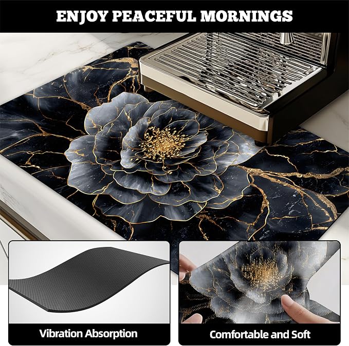 NYZE Coffee Bar Mat for Countertop Absorbent Non Slip Dish Drying Mat Black - Image 3