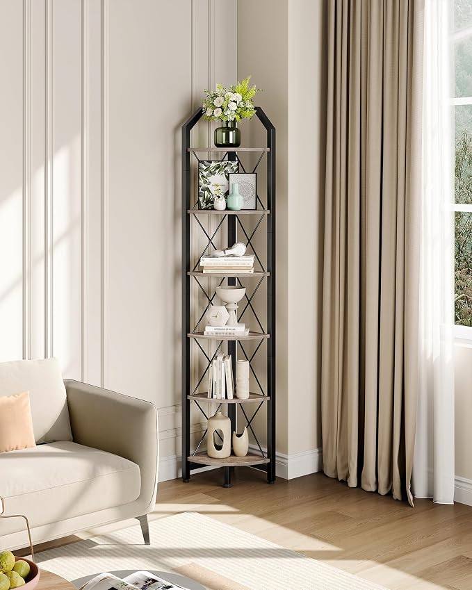 CHOEZON 6-Tier Corner Shelf, Industrial Corner Bookshelf, 71.2" Corner Storage - Image 5