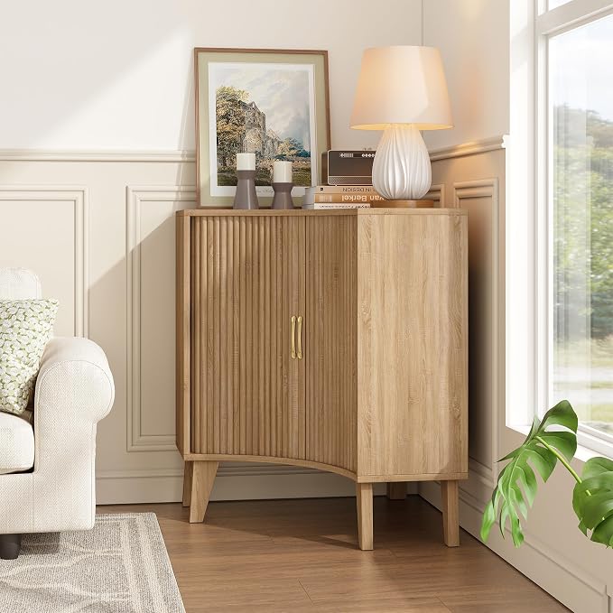 Fluted Corner Cabinet, Small Corner Floor Cabinet - Image 7