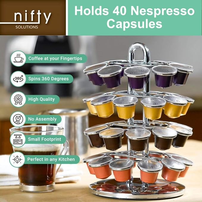 Nifty Nespresso Original Line Capsule Carousel – 40 Coffee Pod Storage Holder - Image 5