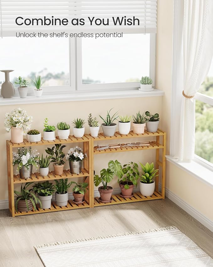 SONGMICS Bamboo Bathroom Shelf, 3-Tier Adjustable Plants Rack, Wall-Mounted or - Image 4