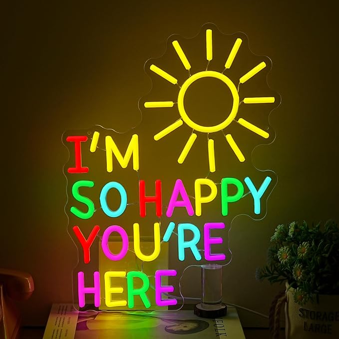 I'm So Happy You're Here Neon Sign Dimmable Positive Affirmation LED Light Sign by QNATLHMX