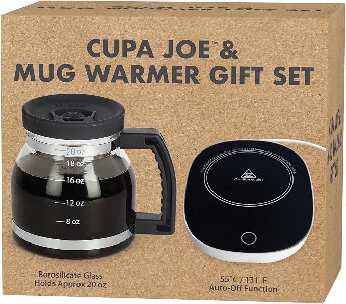 Electric Mug Warmer + Cupa Joe 20oz Diner-Style Mug Gift Set – Borosilicate by Funwares