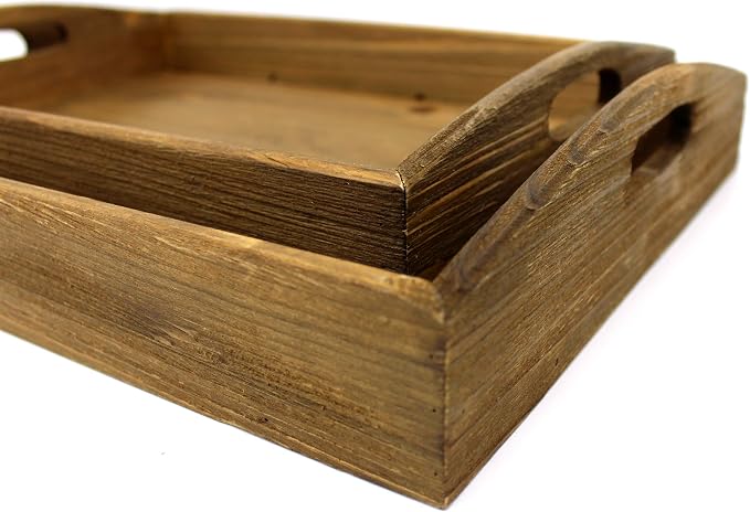 CVHOMEDECO. Primitives Wooden Nesting Tray Country Farmhouse Wood Serving Tray - Image 5