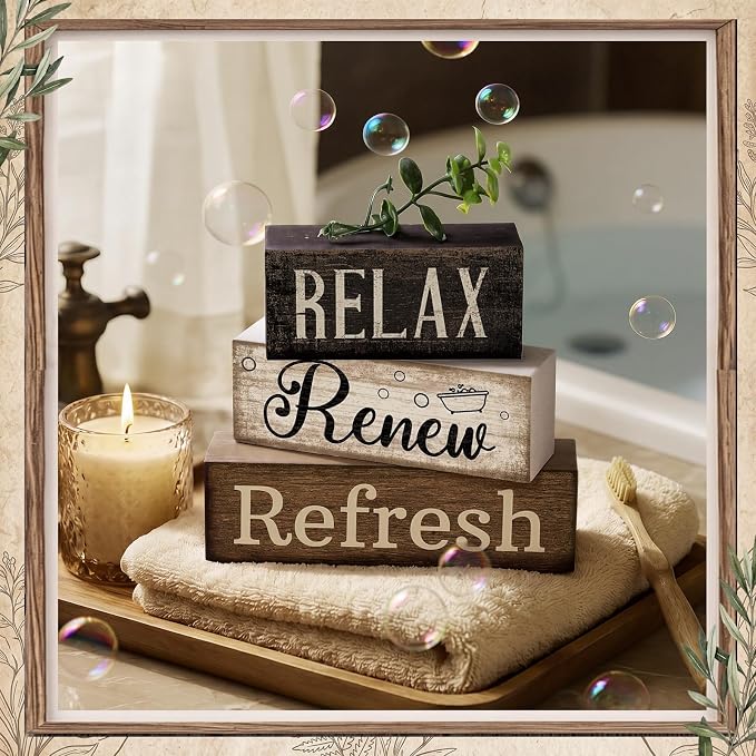 Lineshading 4 Pcs Bathroom Shelf Decor Sign Farmhouse Bathroom Decor and - Image 6