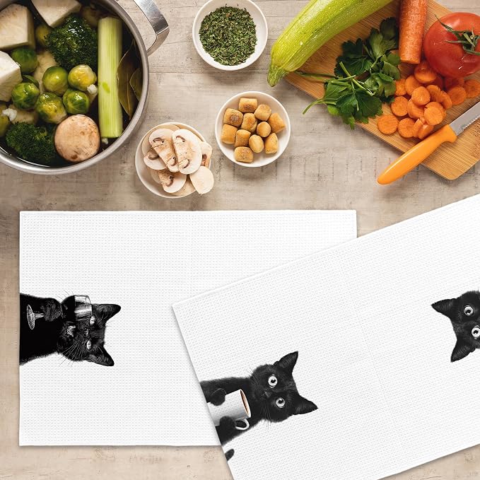 Funny Cat Kitchen Towels Set of 2, Chef Gift，Funny Kitchen Decor, Coffee - Image 5