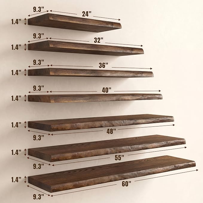 24" Live Edge Floating Shelves, 1.4" Extra Thick Solid Elm Wood Wall Shelf - Image 3