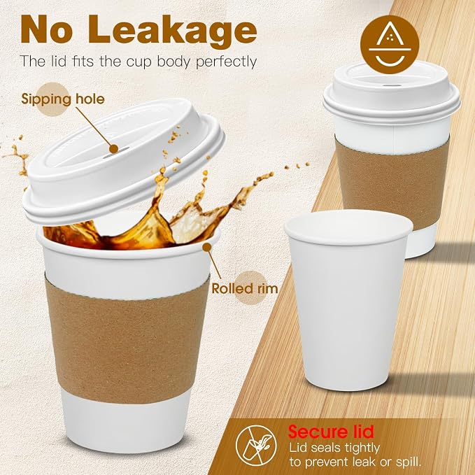 Ginkgo 100 Pack 8 oz Thickened Paper Coffee Cups - Image 3