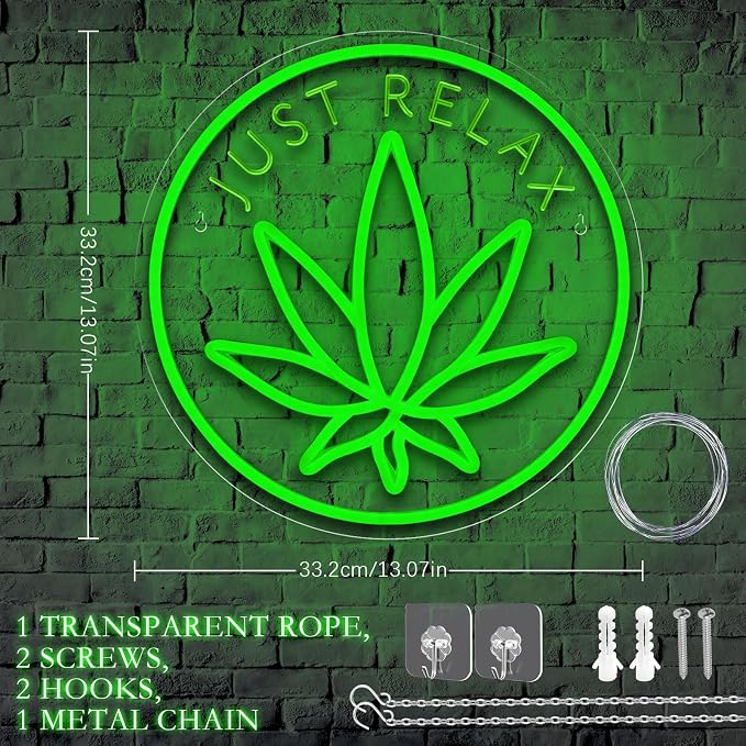 Just Relax Neon Sign Dimmable Green Leaf LED Neon Lights Signs - Image 4