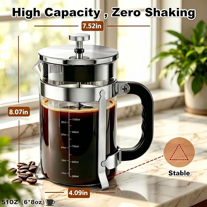 QUQIYSO French Press Coffee Maker, Large French Press - Image 5