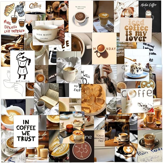 50 PCS Coffee Poster Stickers for Scrapbooking Journaling Junk Journal by Unknown
