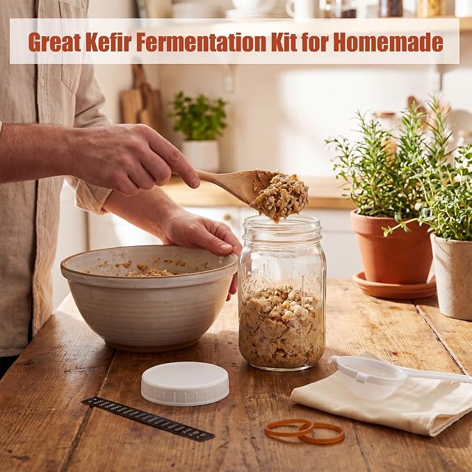 Honeydak 8 Pcs Complete Kefir Starter Kit Kombucha Fermenter Kit 32oz Mason Jar - Image 5