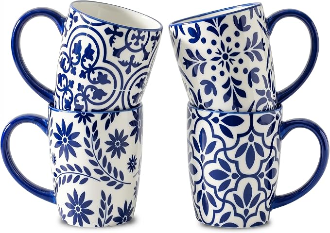 glowworm Coffee Mugs, 16 Ounce Ceramic Coffee Cups Set of 4, Large Latte Cups by GLOWWORM