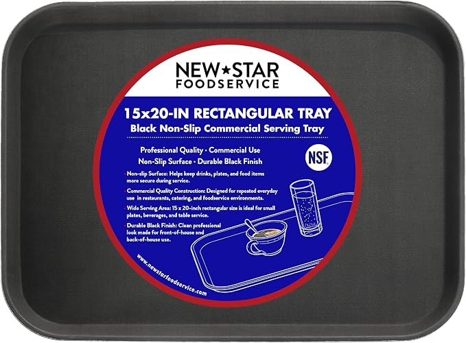 New Star Foodservice Restaurant Grade Non-Slip Tray, Rubber Lined, Rectangular by NewStarFoodservice