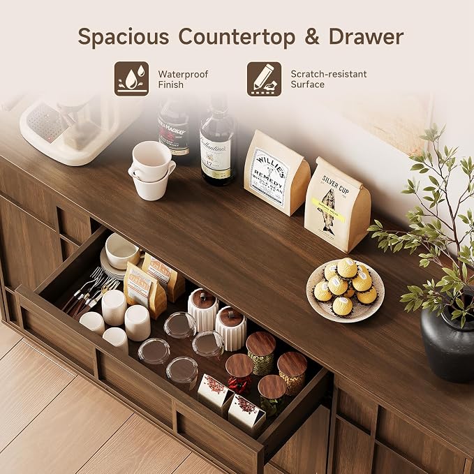 55" Buffet Cabinet with Storage Drawer, Sideboard Buffet Cabinet with Built-in - Image 4