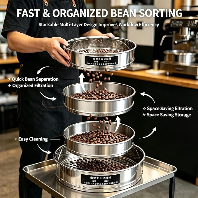 Stainless Steel Coffee Grading Sieve Set, 8 Inch Fine Mesh Strainer - Image 4