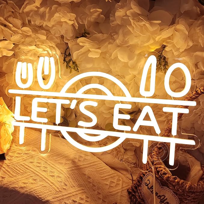 SYLHOME Let's Eat Led Neon Light Sign Fork Knife Spoon Plate Dish Food - Image 6