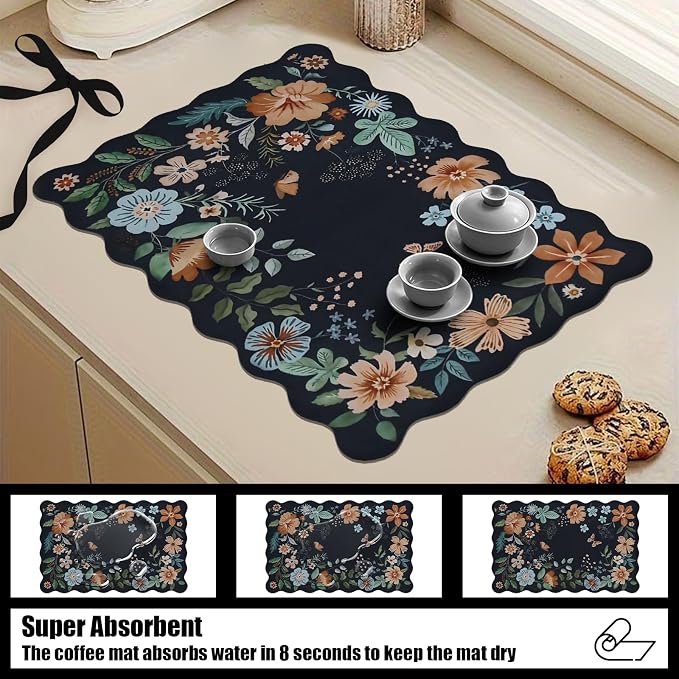 Scalloped Bohemian Coffee Bar Mat Dish Drying Mats - Image 5