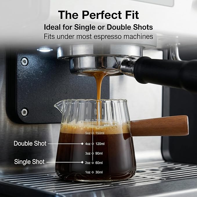 6 oz Espresso Cups With Wood Handle, Espresso Accessories, Ribbed Milk Frothing - Image 2