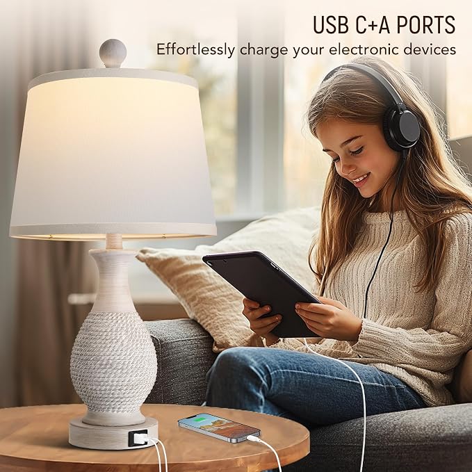 PARTPHONER Traditional Table Lamps Set of 2, Bedside Touch Lamp - Image 4