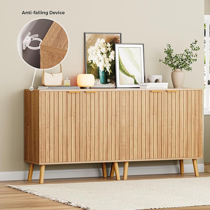 Set of 4 Fluted Storage Cabinet, Buffet Cabinet - Image 9