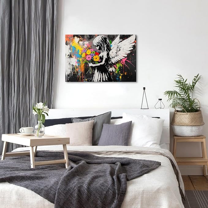 Abstract Graffiti Banksy Canvas Wall Art Banksy Angel Girls Decor Colorful - Image 5