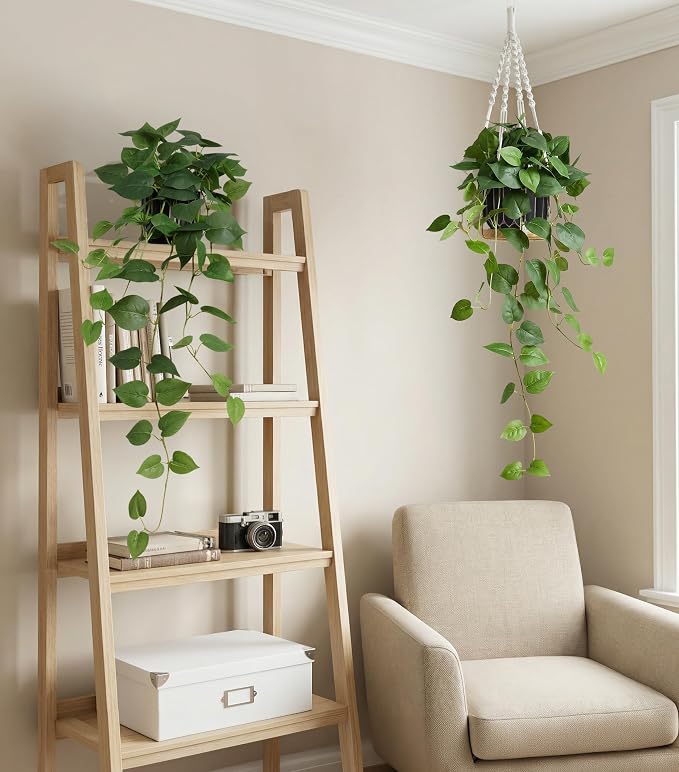 Fake Plants 2 Pcs Faux Pothos Plants Potted Indoor Artificial Hanging Plants - Image 7