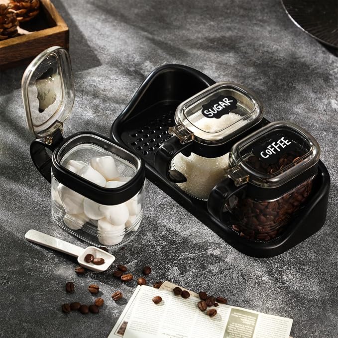 Suclain 3 Pcs Sugar Coffee Container Set 16 oz Glass Condiment Jar Spice - Image 2