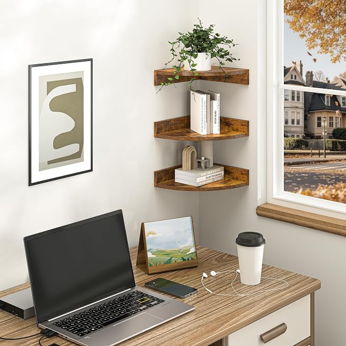 Fun Memories Corner Shelf Wall Mount, Wood Floating Corner Shelves, Corner Wall - Image 7