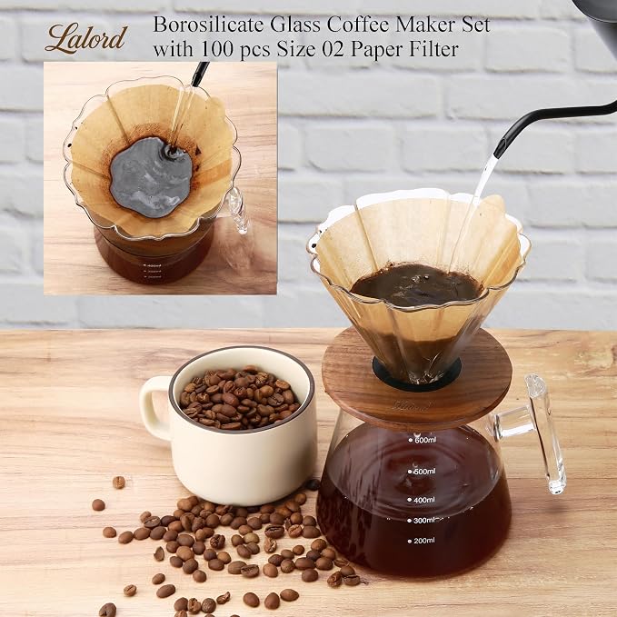 Lalord Pour Over Coffee Maker, 20 oz Borosilicate Glass Set - Image 2