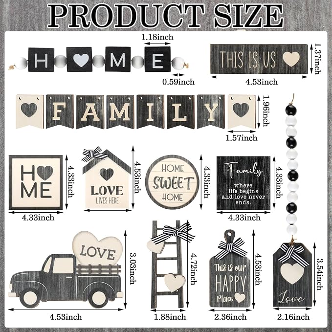 Mifoci 18 Pcs Farmhouse Tiered Tray Decor Home Wooden Signs Rustic Home Tiered - Image 3